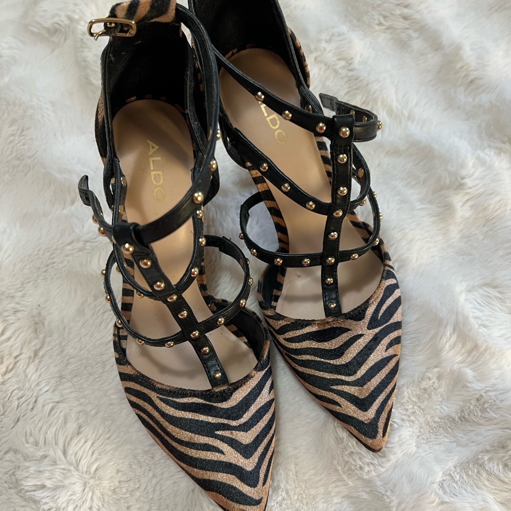 ALDO Zebra Print Black and Tan Heels